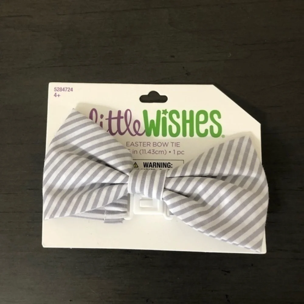 Little Wishes Bow Tie Gray White Striped Seersucker Easter Boy’s Formal Preppy